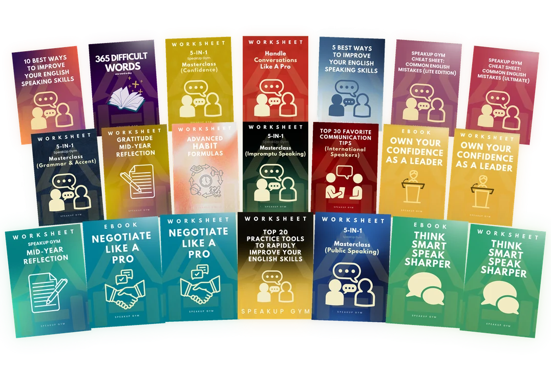 21 SpeakUp Gym eBook covers fanned out